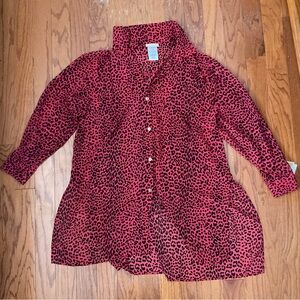 Michael Kors Animal Print Sheer Cover Up Shirt Button Down Shirt Size Large